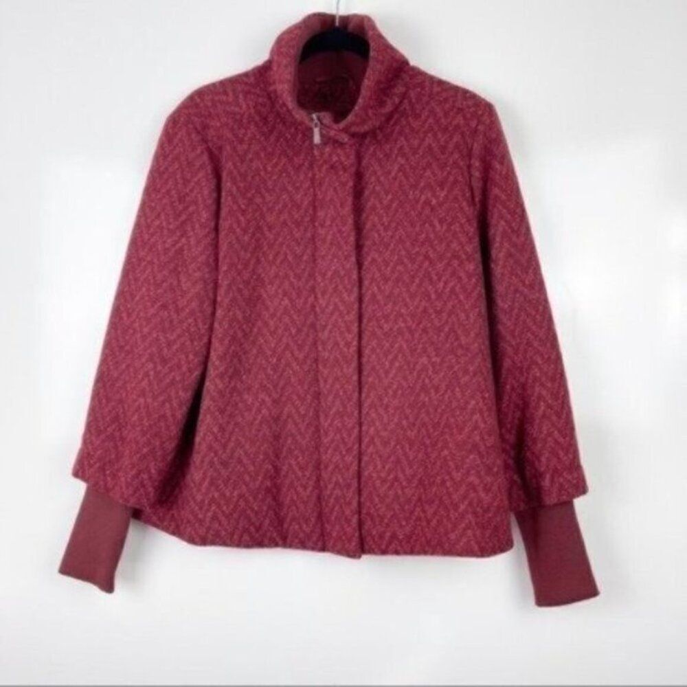 Prana Lily Wool Blend Red Chevron Print Winter Jacket Women's Size Large